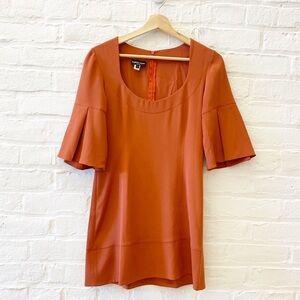 Daniela Corte || Silk Scoop Neck Bell Sleeve Mini Dress Orange Small
